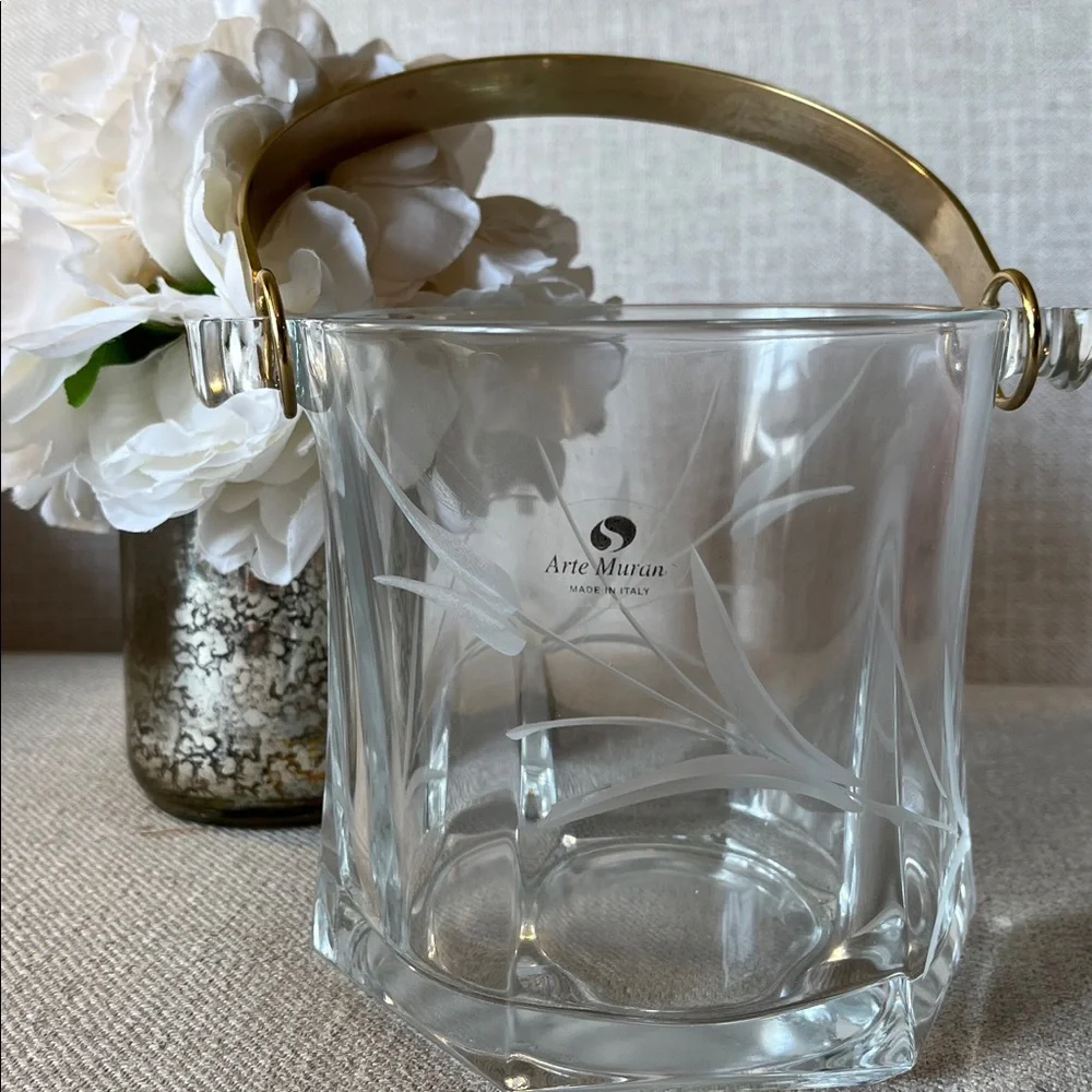 Arte Murano Made in Italy Vintage Wheat Etched Glass Ice Bucket